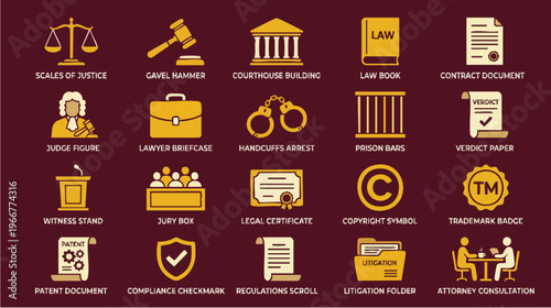 Legal Action, Justice Symbols, Courtroom Setting, Graphic Illustration, Professional Environment, Educational Viewpoint, Law Concept