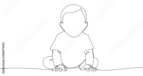 Minimalist illustration of a sitting baby, made in one continuous line. Vector drawing in line art style on a white background.