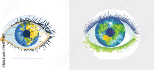 A minimalist 2D vector illustration of a detailed anatomical human eye with t