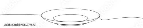 Minimalist illustration of an empty plate, made in one continuous line. Vector drawing in line art style on a white background.