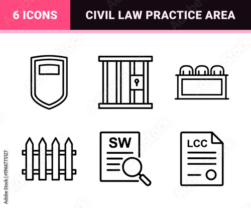 Legal and Justice System Line Art: Minimalist Monoline Symbols for Law Firms, Court Proceedings, and Civil Rights Advocacy Branding.