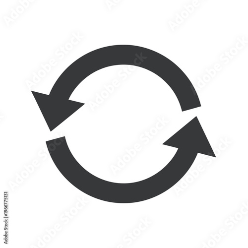 Simple dark gray circular refresh icon with two opposing arrows isolated on white