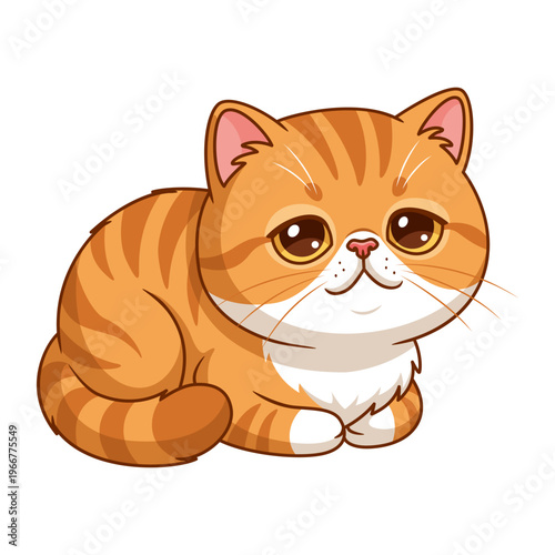 Cartoon Cute Ginger Exotic Shorthair Cat Vector Illustration