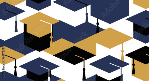 Graduation caps and tassels closeup.