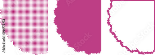 Three Styles of a Jagged Rectangular Shape in Pink on White Background Keywords: jagged rectangle, irregular shape