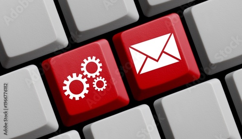 Canvastavla Computer Tastatur in rot: Mails synchronisieren