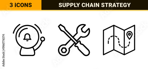 Procurement and Logistics Management Icon Set featuring Minimalist Geometric Line Art for Supply Chain Strategy and Business Operations.