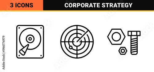 Business Management and Corporate Workflow Thin Line Icons featuring Minimalist Monoline Geometric Outlines for Professional Strategy
