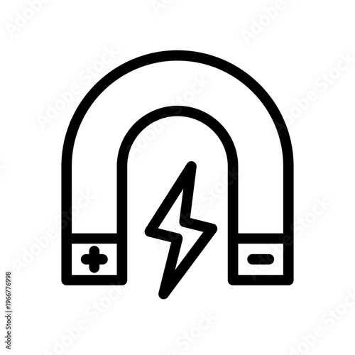 This line icon shows a magnet representing attraction force, magnetic field, and energy interaction. Ideal for science apps, educational platforms, and technology or physics-related interfaces.