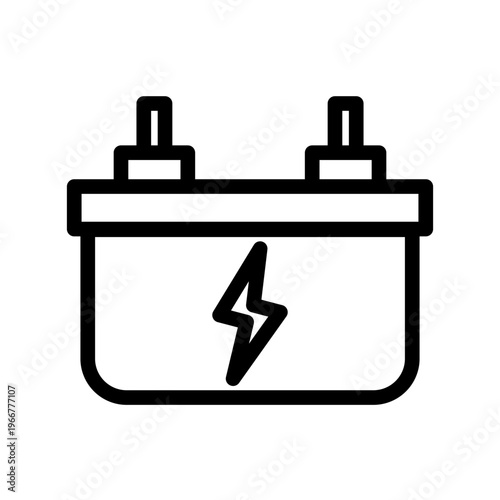 This line icon shows a battery with a lightning symbol, representing energy storage, electric power, and charging systems. Ideal for power management apps, energy dashboards, and technology interfaces