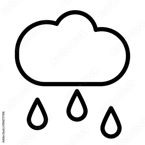 This line icon shows a cloud with falling raindrops, representing weather conditions, rainfall, and the natural water cycle. Ideal for forecasting apps, climate dashboards, and environmental interface