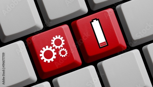 Cuadro en lienzo Computer Tastatur in rot: Akku aufladen