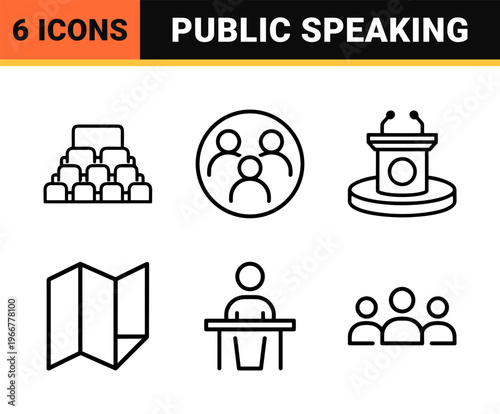 Public Speaking and Rhetoric Minimalist Monoline Line Art for Professional Keynotes, Corporate Presentations, and Communication Design.