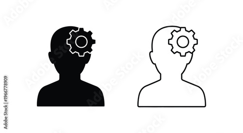 a black and white icon of two heads with a gear in their brains Vector