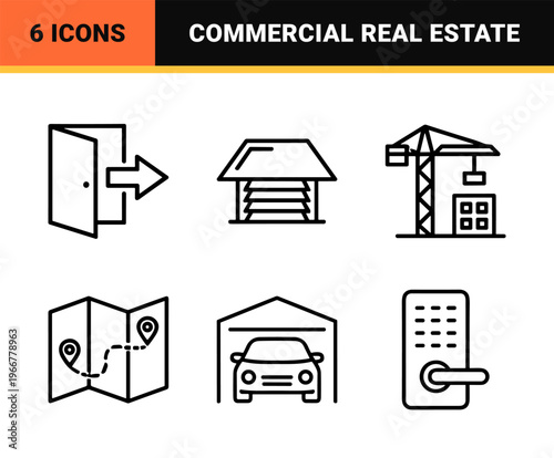 Real Estate and Property Management Minimalist Monoline Icons for Residential Commercial Sales Leasing and Architectural Development Visuals