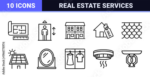 Real Estate Property Management and Residential Housing Minimalist Monoline Geometric Line Art for Commercial Brokerage and Rental Apps