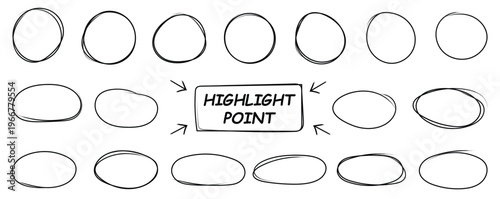 Collection of hand drawn circles and ovals set. Marker circle doodles. Ellipse pencil doodles for highlights. vector illustration	