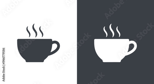 Simple vector illustration set featuring a hot beverage cup icon in contrasting light and dark modes