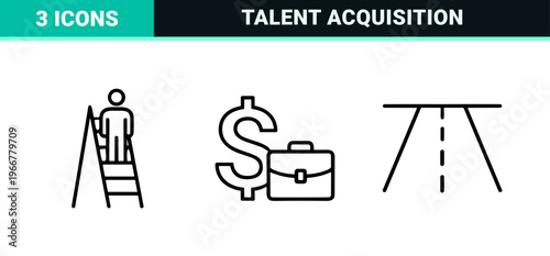 Human Resources and Recruitment Minimalist Monoline Outline Icons for Talent Acquisition, Headhunting, and Career Development Management.