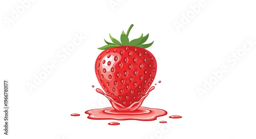 Cute strawberry splash vector illustration, red berry fruit icon on white background, flat cartoon food graphic for packaging, menu, sticker
