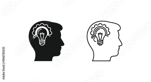 two human heads with lightbulbs and gear in brain Vector