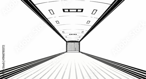 Interior view of a transport container with perspective lines