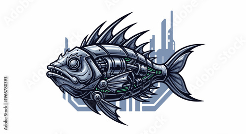Mechanical fish with intricate gears and green glowing wires