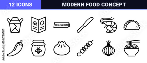 Culinary Service and Gourmet Food Minimalist Monoline Geometric Line Art for High-End Restaurant Branding and Menu Interface Design