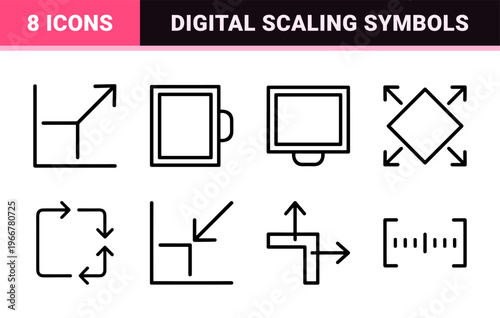 Geometric Transformation Line Art Set featuring Minimalist Interface Symbols for Scaling, Resizing, and Layout Navigation Design.