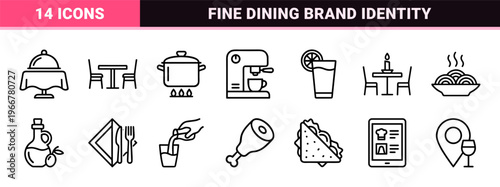 Culinary Gastronomy and Fine Dining Services Minimalist Monoline Geometric Line Art for Modern Restaurant Branding and Menu Design