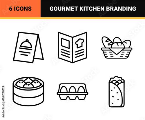 Gourmet Dining and Cafe Services Minimalist Monoline Outline Icon Set for Fine Dining Menus and Culinary Branding Applications