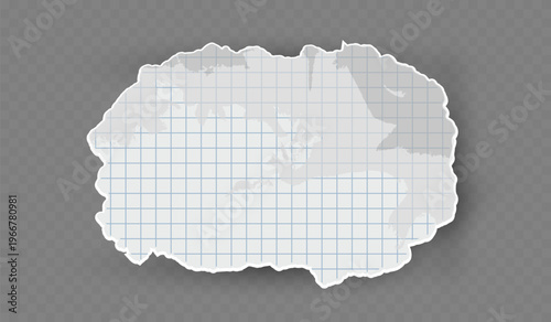Crumpled grid piece of paper, isolated on background. Vector illustration.