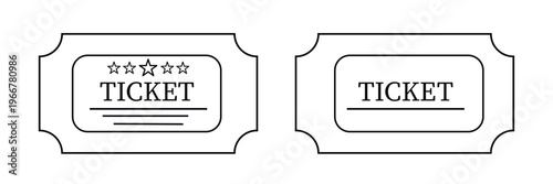 Ticket icon set with event, movie, and transportation passes. Ideal for travel, entertainment, and online booking visuals.