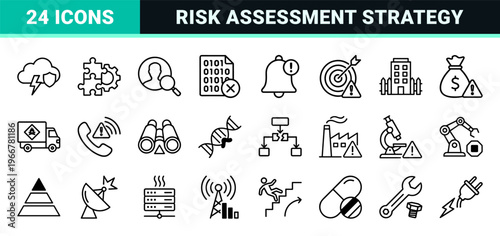 Risk Management and Corporate Compliance Line Icons. Minimalist Monoline Geometric Art for Financial Security and Business Oversight.
