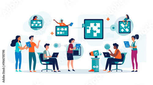 A young professional is working on a laptop with a focused expression, conveying productivity and concentration in a modern workspace.