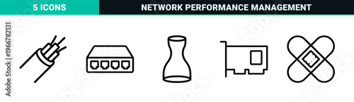 Scalability and Cloud Infrastructure Line Icons Featuring Minimalist Monoline Geometric Art for Network Performance and System Growth