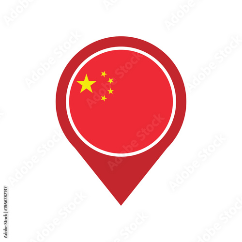 China flag location pin icon vector illustration, flag application, Flag on Location Pin, China map pointer. Ideal for travel, navigation, and China identity-themed designs.