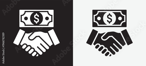 Handshake with currency symbol representing business agreements or financial deals. Vector