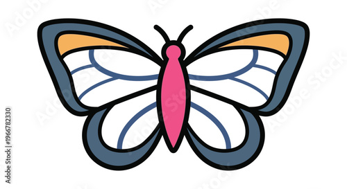 Stylized colorful cartoon butterfly insect illustration with thick black outline