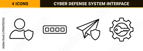 Cyber Security and Data Protection Minimalist Monoline Icon Set, Geometric Line Art for Digital Safety and Network Privacy Interface Design