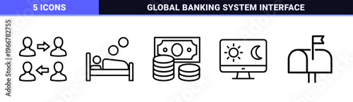 Minimalist Salary and Payroll Management Monoline Icon Set featuring Geometric Line Art for Corporate Finance and Banking Applications.
