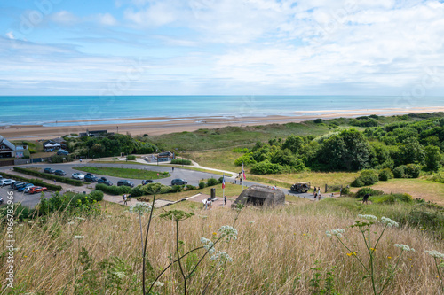 Aerial view of Utah Beach memorial with military jeep Normandy