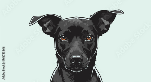 Close-up portrait of a black dog with amber eyes and perked ears