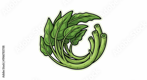 Green leafy stems and hollow stalks arranged in a circular motion