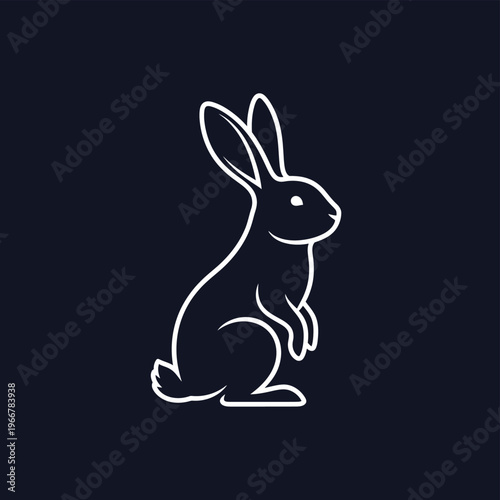 Simple white line art icon of a rabbit standing on its hind legs