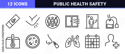 Infectious Disease and Viral Prevention Healthcare Symbols in Minimalist Geometric Monoline Style for Medical Communication
