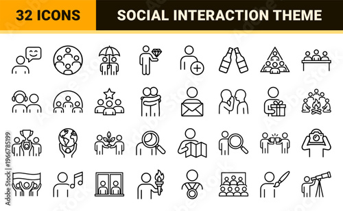 Minimalist Friendship and Social Connection Line Art Set featuring Geometric Human Interaction Symbols for Community and Relationship Design