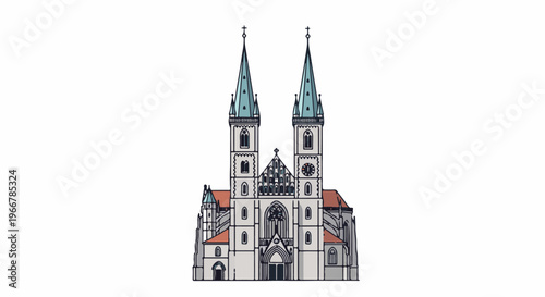 Facade of a large, ornate Gothic cathedral with twin spires