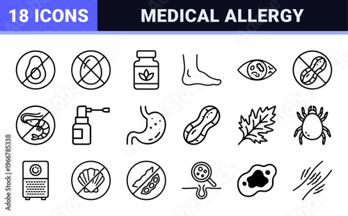 Allergy and Immunology Medical Line Art - Minimalist Monoline Symbols for Healthcare, Respiratory Health, and Food Sensitivity Awareness