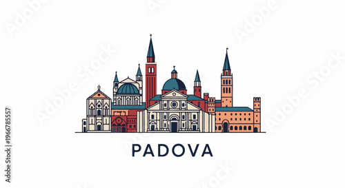 Stylized skyline of historic buildings and towers with the city name below